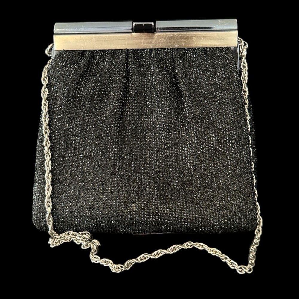 Vintage Black Silver Lame Handbag